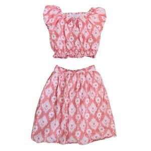 NWOT Haute Hippie 2 Piece Set Coral Pink Outfit Shirt Skirt Cotton Girls 7/8